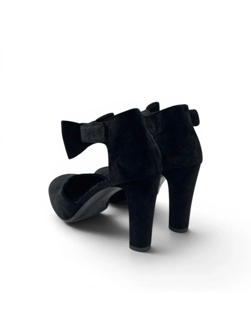 Chanel Pumps Shoes Velour Black Gold CC Logo Ribbon Pearl Velcro Strap